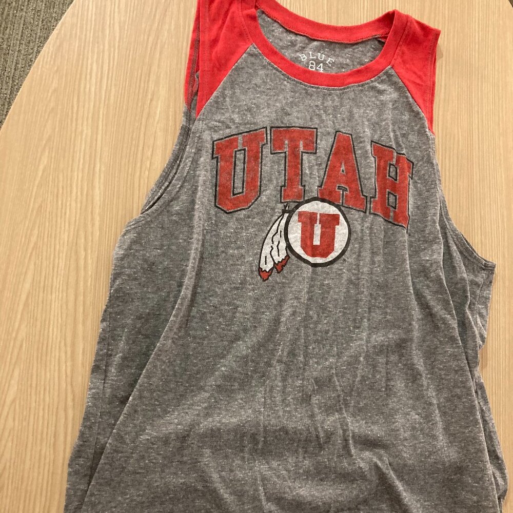 Utah Utes Tank Top Women's Medium Blue 84 Gray and Red Polyester Blend